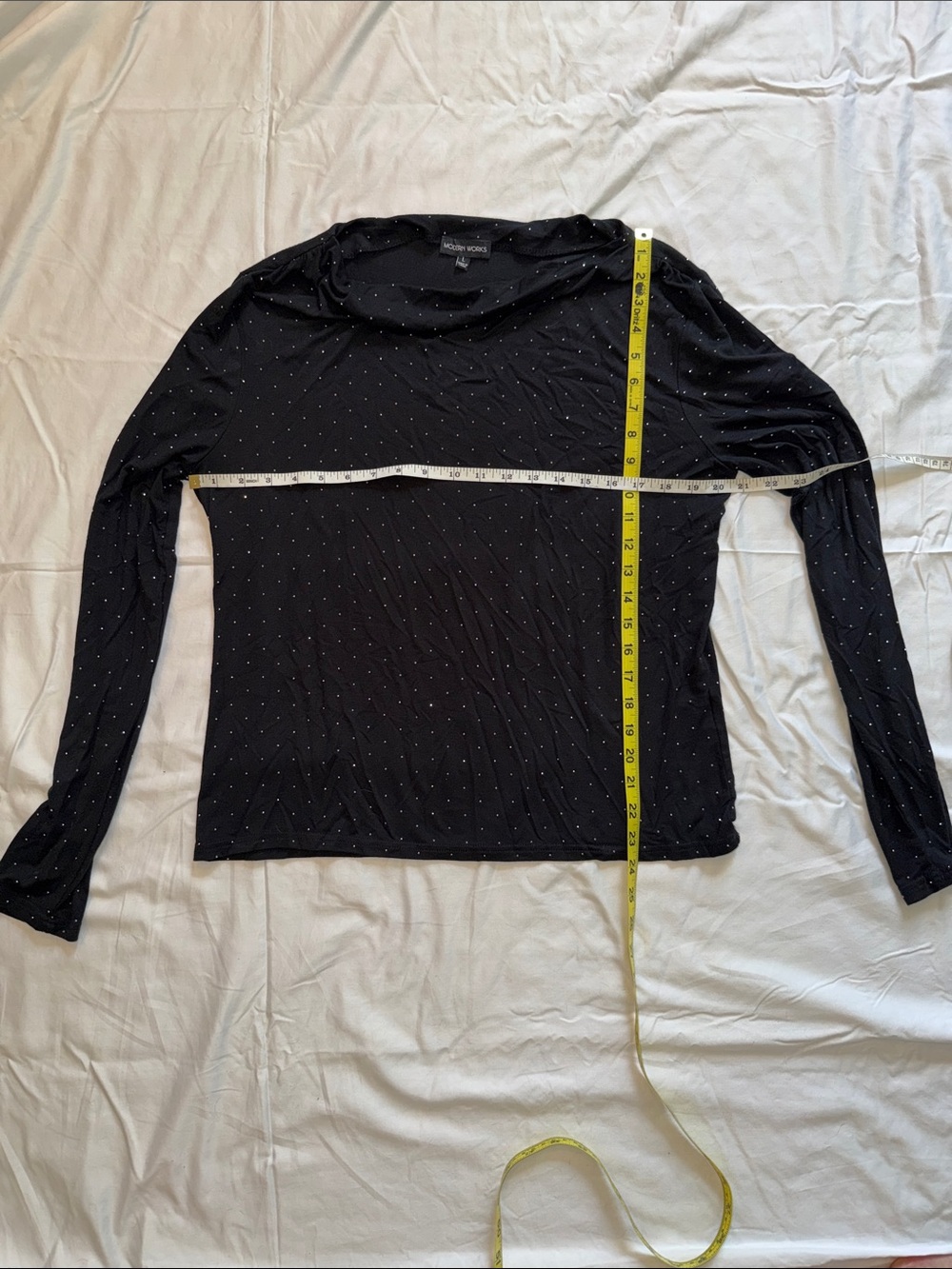 Modern Works Black Long-Sleeve Dot Crewneck Tee with embellishments